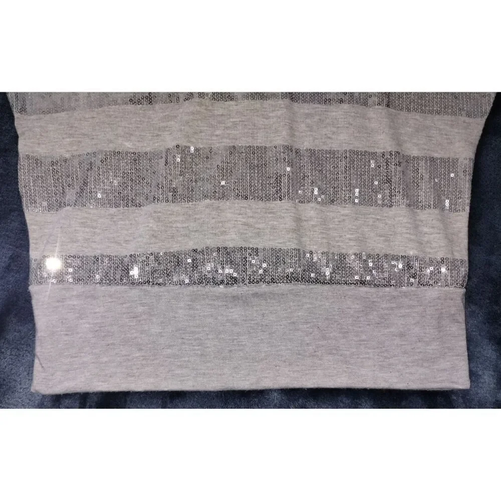 Women's Two Hearts Gray w/Silver Sequins Striped Top (Size Lg) - Picture 3 of 6